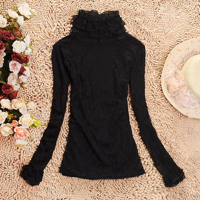 冬款加厚韩版蕾丝打底衫 双层花边领，优雅与温暖并存